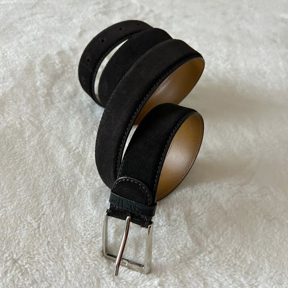 A.testoni Belt Mens Brown Suede Genuine Leather Made in Italy